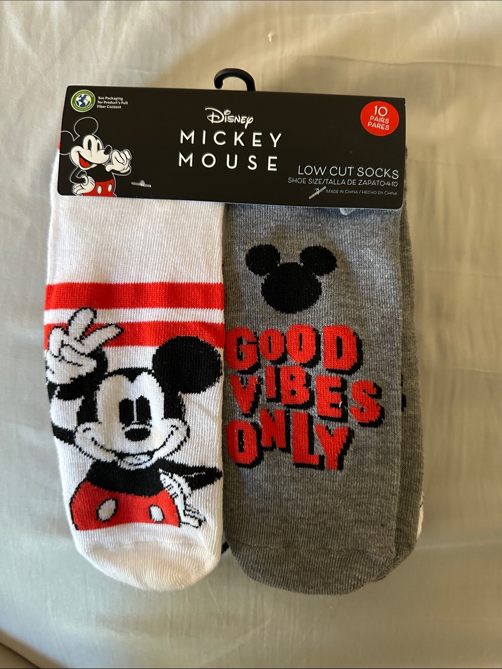 Disney Mickey Mouse Low Cut Socks - White, Gray & Red